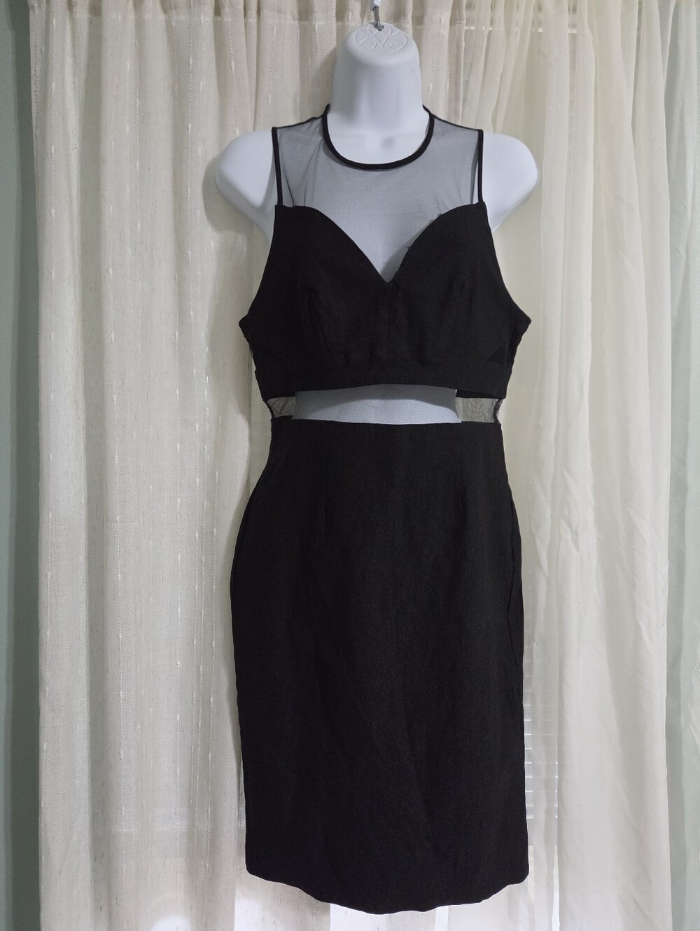 Tobi Black Mini Dress with Sheer Waistband